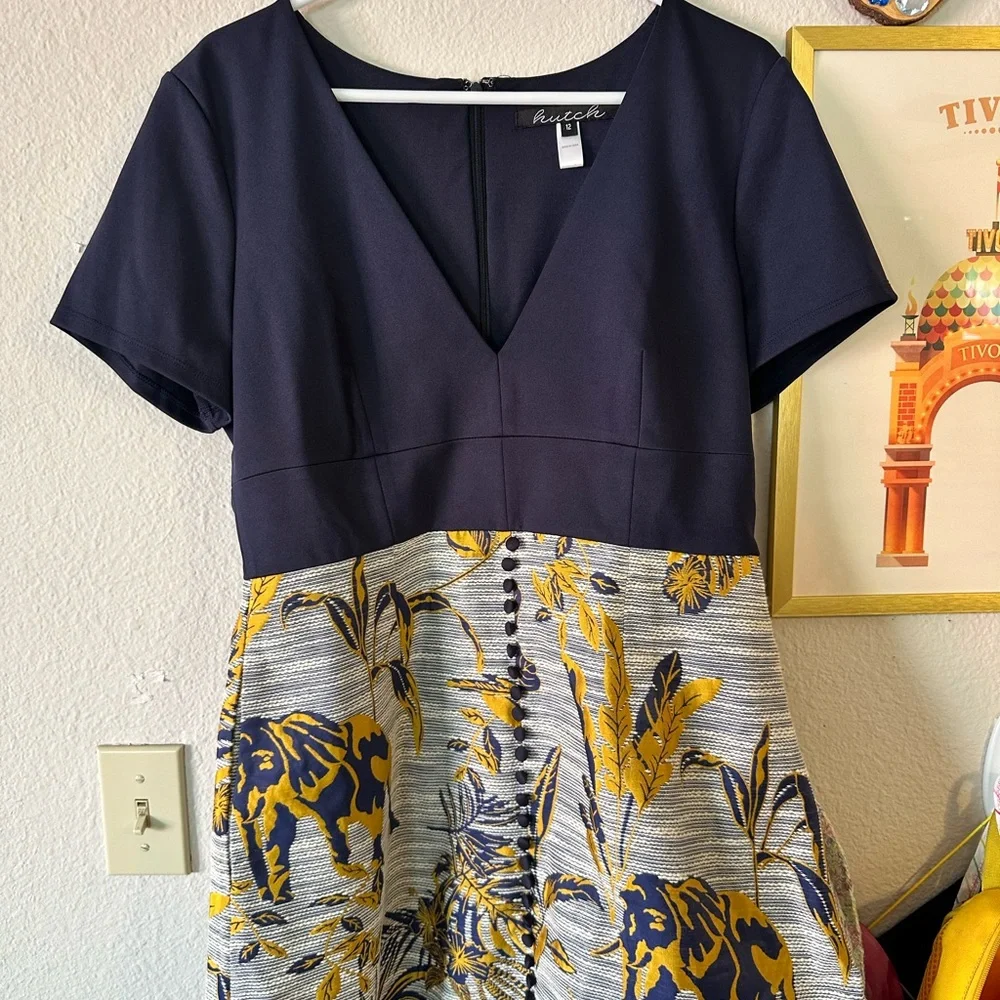 Hutch 12 Navy & Brocade Mini Dress Elephants Modcloth NWOT - Picture 1 of 4